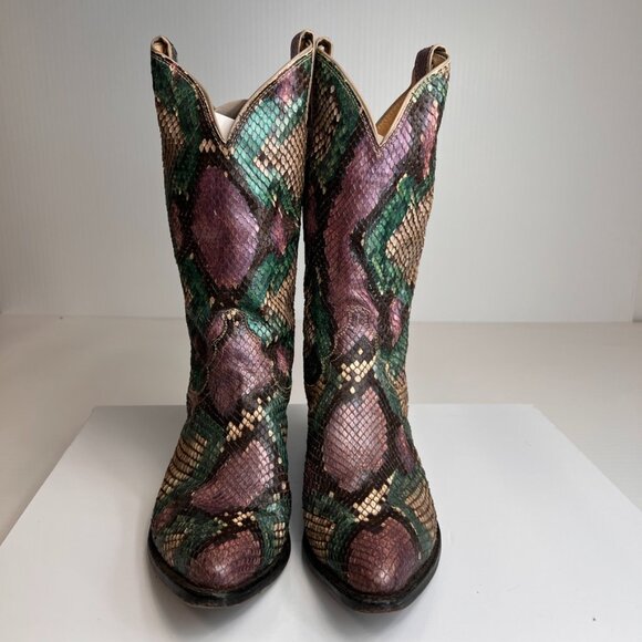 Justin Boot Women 8.5 Hand Painted Python Cowboy Work Party Limited USA Core Ex - Picture 15 of 15